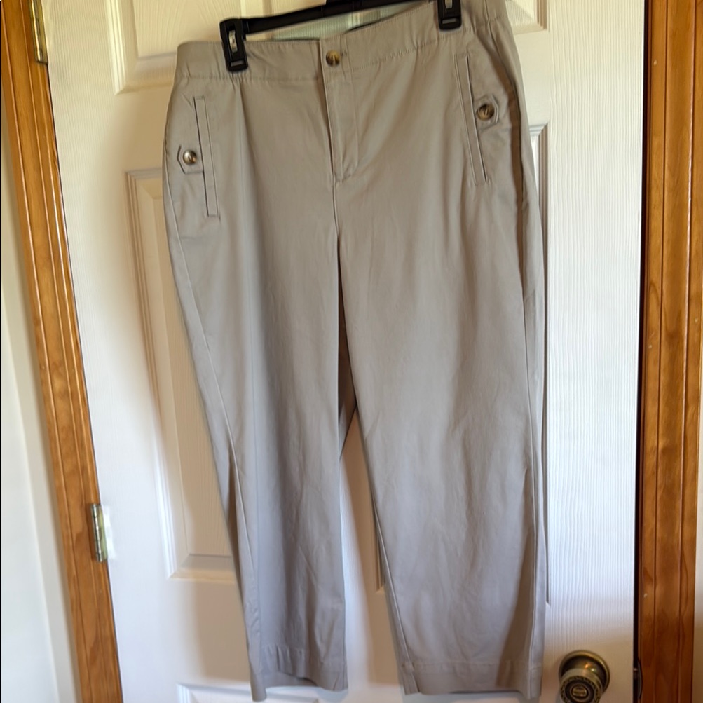 Chico's Tan Cropped Chinos With Flat Front And Straight Leg